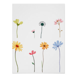 Minimalist Watercolor Flower Silhouettes  Poster