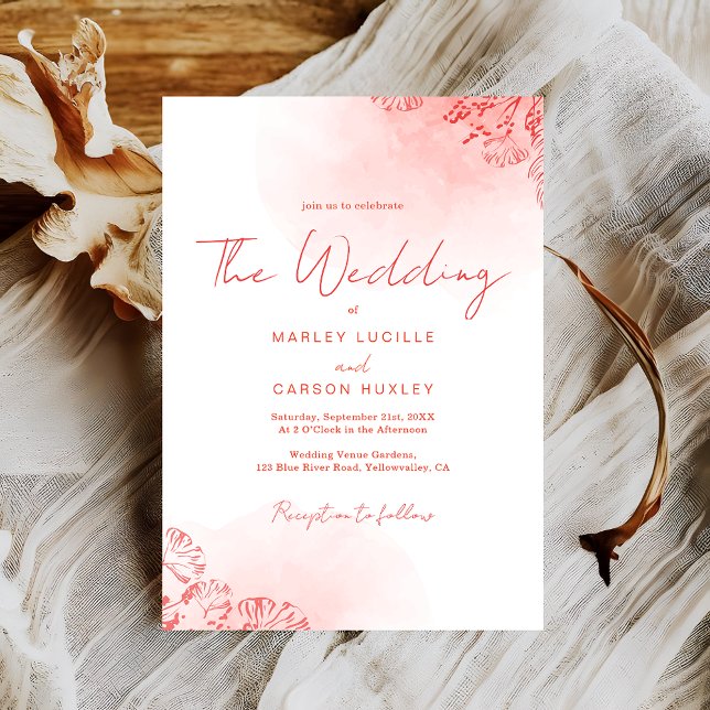 Minimalist Watercolor Foliage Terracotta Wedding Invitation (Creator Uploaded)