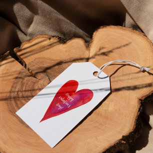 Minimalist watercolor heart valentine gift tags