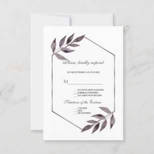 Minimalist Watercolor Ink Foliage Diamond Wedding RSVP Card