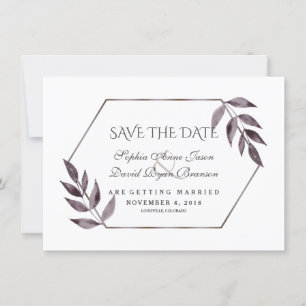 Minimalist Watercolor Ink Foliage Diamond Wedding Save The Date