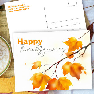 Minimalist Watercolor Maple Leaf Thanksgiving Postcard