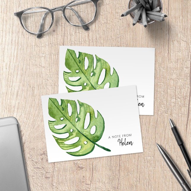 Minimalist Watercolor Monstera Thank You Card (Watercolor Monstera Leaf Note Cards with Minimalist Design for Tropical Notes to Friends and Family)