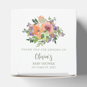 Minimalist Watercolor Orange Floral Baby Shower Favor Box