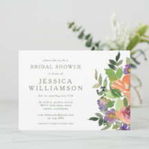 Minimalist Watercolor Orange Floral Bridal Shower