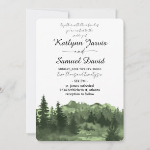 Minimalist Watercolor Pine Tree Mountain Invitation
