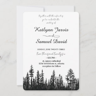 Minimalist Watercolor Pine Tree Mountain Invitation