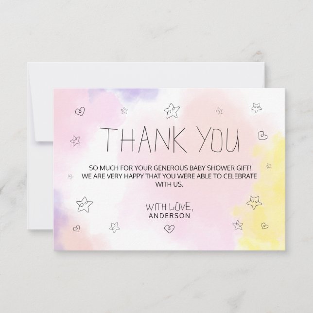 Minimalist Watercolor Pink Thank You Baby Shower (Front)