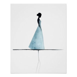 Minimalist Watercolor Print, Woman Silhouette Art Poster