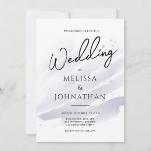Minimalist Watercolor Purple Script Wedding Invitation