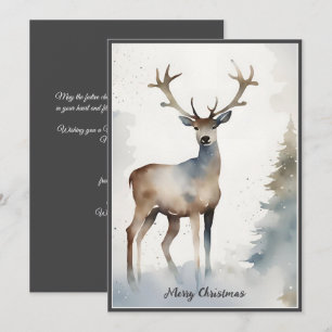 Minimalist Watercolor Reindeer Christmas Orange Holiday Card