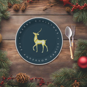 Minimalist Watercolor Reindeer Merry Christmas Paper Plate