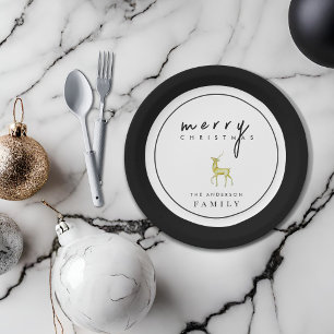 Minimalist Watercolor Reindeer Merry Christmas Paper Plate