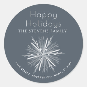 Minimalist watercolor snowflake Happy Holidays Classic Round Sticker