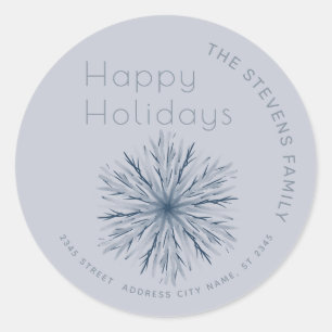 Minimalist watercolor snowflake Happy Holidays  Classic Round Sticker