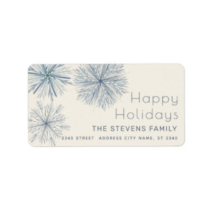 Minimalist watercolor snowflake Happy Holidays Label