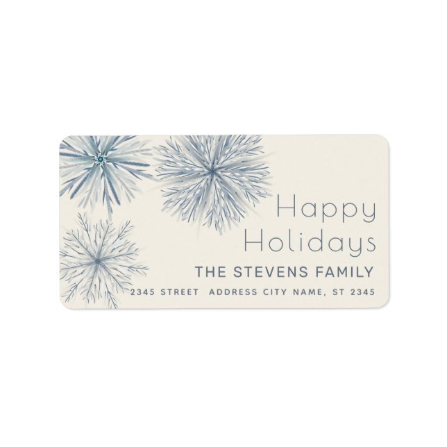 Minimalist watercolor snowflake Happy Holidays  Label (Front)