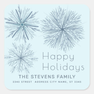 Minimalist watercolor snowflake Happy Holidays  Square Sticker