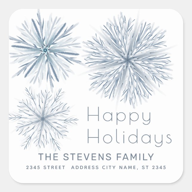 Minimalist watercolor snowflake Happy Holidays  Square Sticker (Front)