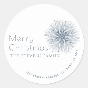 Minimalist watercolor snowflake  Merry Christmas  Classic Round Sticker