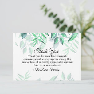 Minimalist Watercolor Sympathy Funeral Greenery Thank You Card