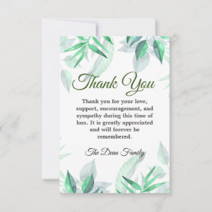 Minimalist Watercolor Sympathy Funeral Greenery Thank You Card