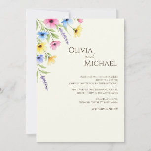 Minimalist Watercolor Wildflower Wedding Invitatio Invitation