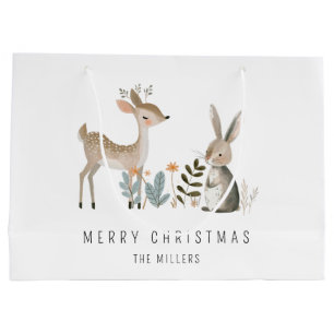 Minimalist Watercolor Woodland Deer and Bunny Large Gift Bag