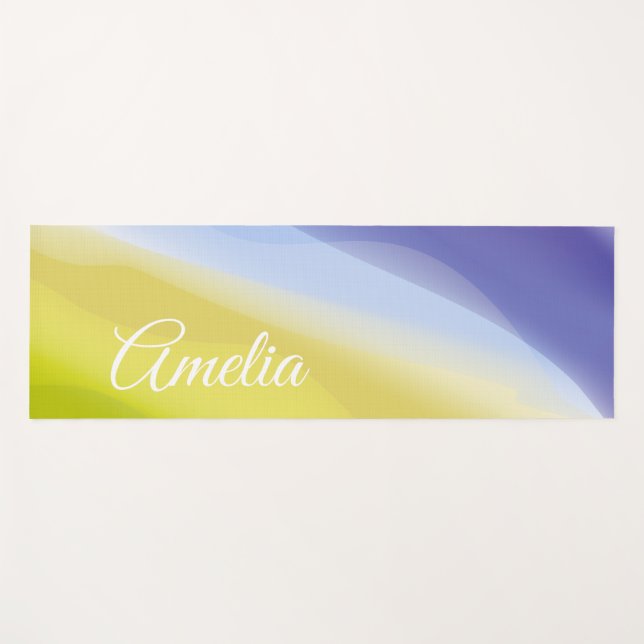 Minimalist wave lavender green yellow with name yoga mat (Front (Horizontal))