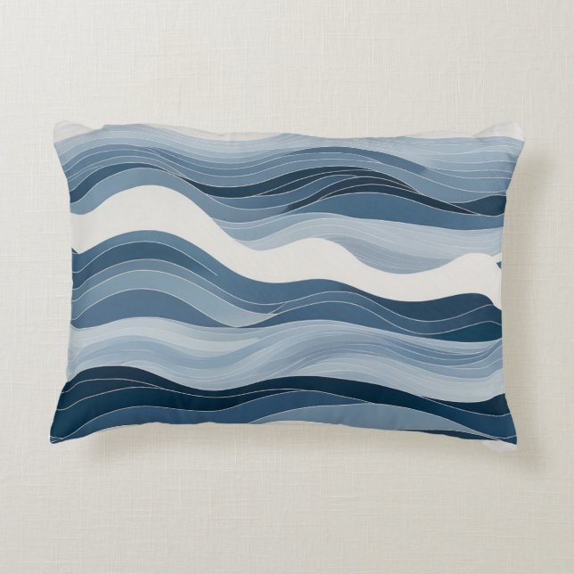 Minimalist wave patterns in a serene blue palette  accent pillow (Back)