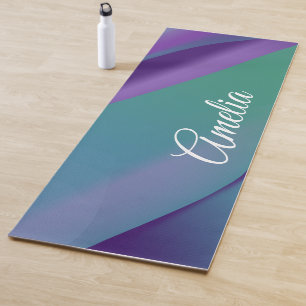 Minimalist wave purple turquoise violet with name yoga mat