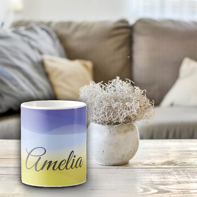 Minimalist wave yellow blue lavender with name coffee mug (Creator Uploaded)