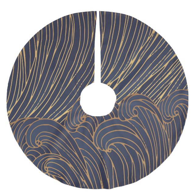 Minimalist waves, mountain line art. brushed polyester tree skirt (Front)