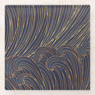 Minimalist waves, mountain line art. glass coaster