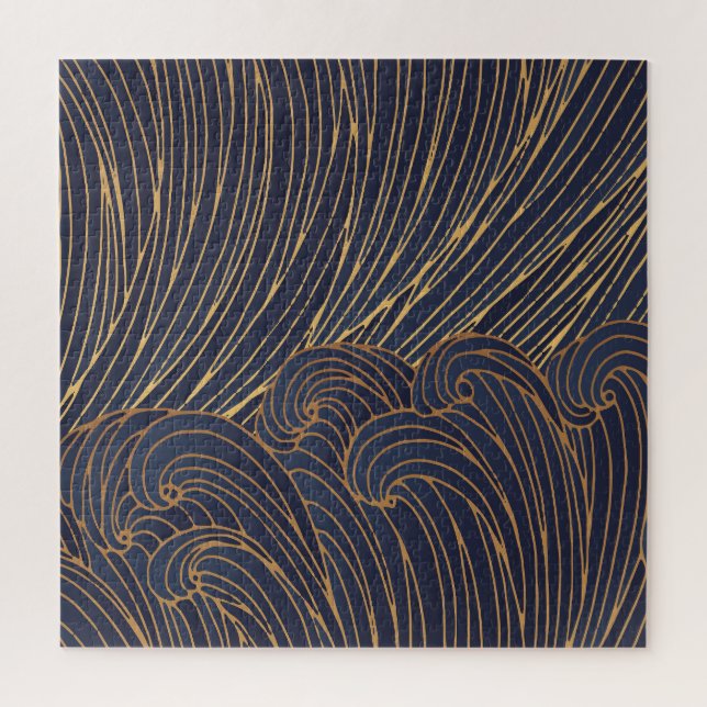 Minimalist waves, mountain line art. jigsaw puzzle (Vertical)