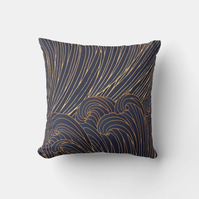 Minimalist waves, mountain line art. throw pillow (Front)