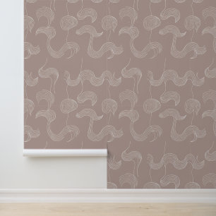 Minimalist Wavy Line Art on Mauve Wallpaper