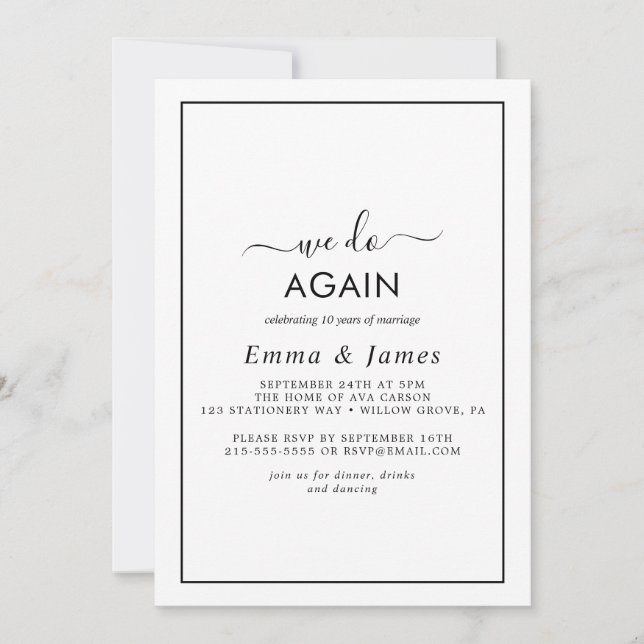 Minimalist "We Do Again" Vow Renewal Invitation (Front)