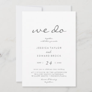 Minimalist We Do Silver Script Photo Wedding Invitation