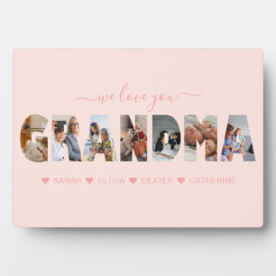Minimalist We Love You Grandma Photo Collage Pink Plaque