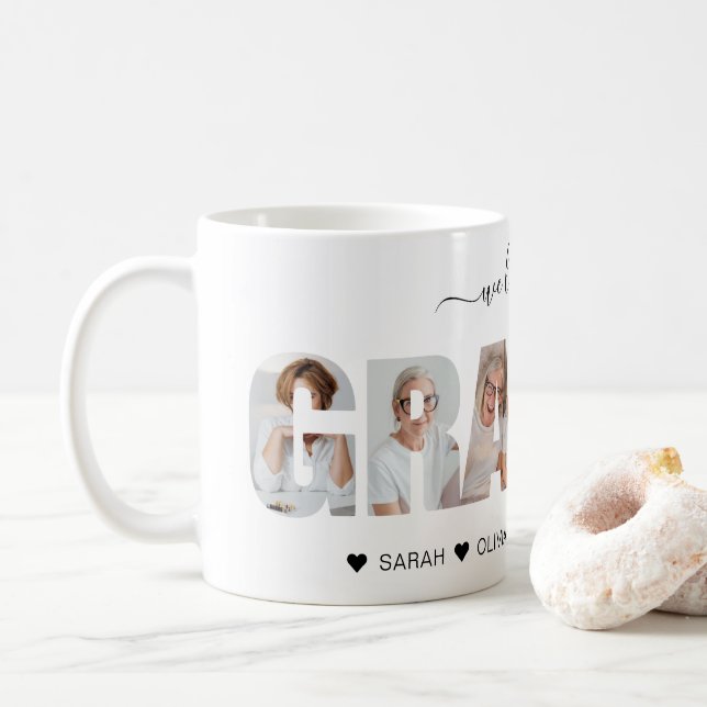 Minimalist We Love You GRANNY Photo Collage Coffee Mug (With Donut)