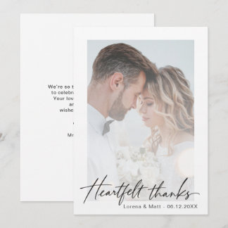 Minimalist Wedding 1 Photo Heartfelt Thanks Thank You Card