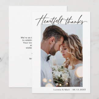Minimalist Wedding 1 Photo Heartfelt Thanks Thank You Card