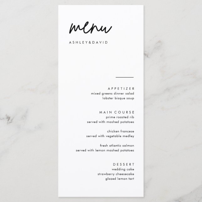 Minimalist Wedding 4x9 Menu Cards| Modern Menu (Front)