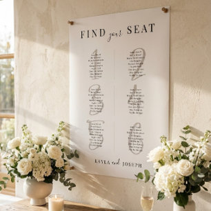 Minimalist Wedding 6 Table Seating Chart Sign