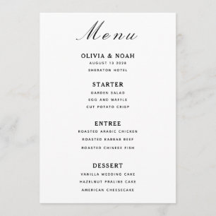 Minimalist Wedding Black & White Menu Card 