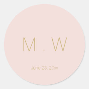 Minimalist Wedding blush pink monogram custom  Classic Round Sticker