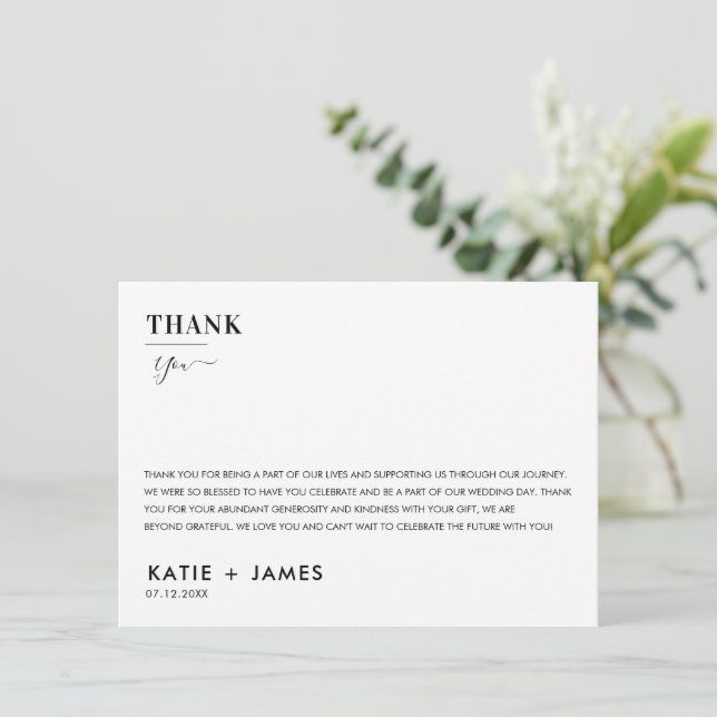Minimalist Wedding  Bridal Shower Party Thank You Invitation (Standing Front)