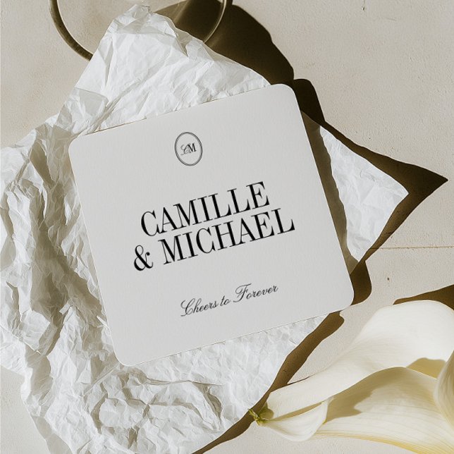 Minimalist Wedding Coaster Monogram Drink Coaster (Minimalist Wedding Coaster Monogram Drink Coaster)