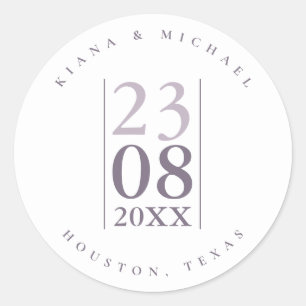 Minimalist Wedding Date Mauve ID889 Classic Round Sticker